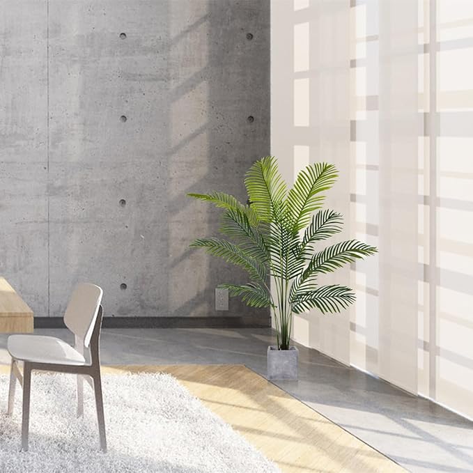 Artificial Palm Tree, 5ft Fake Areca Palm Plant with Basket, Tropical Faux Dypsis Lutescens Plants for Indoor Outdoor Home Office Shop Garden Décor