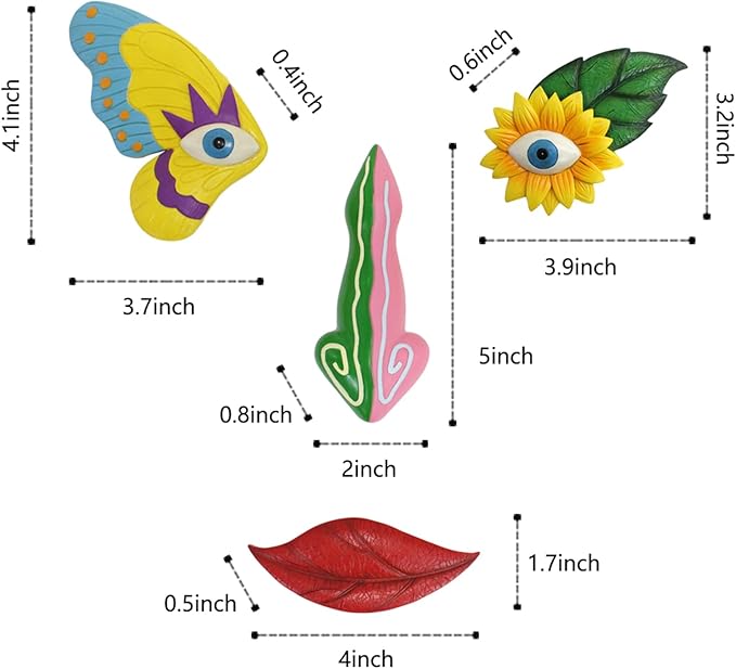 Tree Faces Decor Outdoor,Funny Tree Faces Sculpture,Colorful Fence Decorations Outdoor,Suitable for Yard and Garden Art Décor(1pcs,Colorful Butterfly)