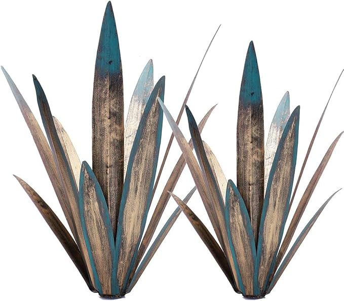 Metal Agave Plant Garden Art, 2 Pack Big Tequila Rustic Sculpture, Rustic Metal Agave Plants Garden Lawn Home Ornaments, for Yard Stakes, Garden Figurines, Outdoor Patio (2 PCS Colorful)