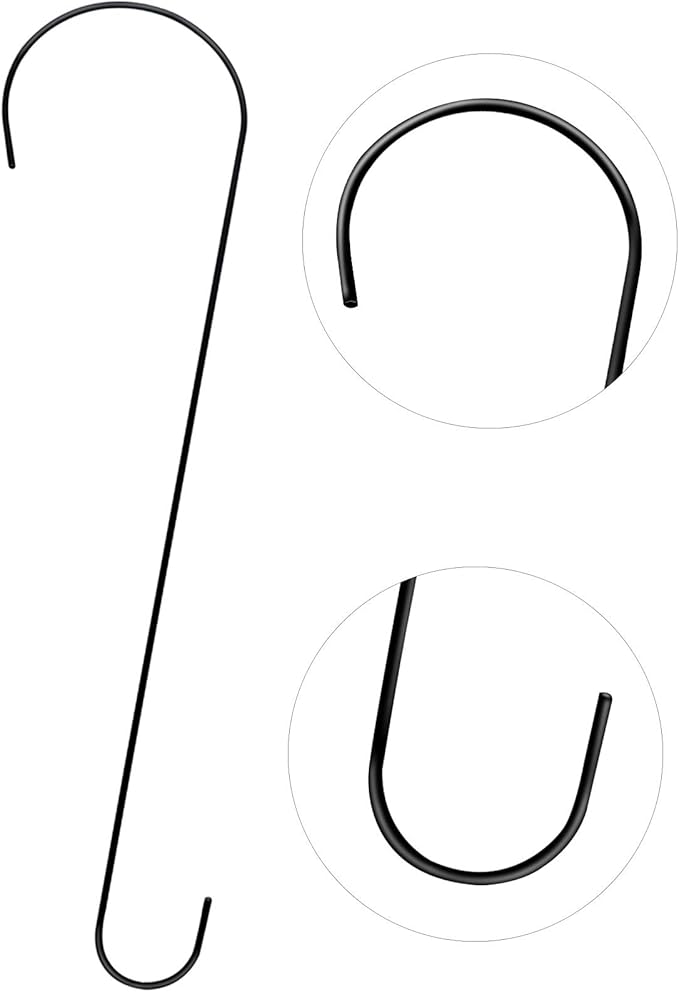 24 Inch Large Tree Branch Hooks, 6 Pack Extra Long Metal Black S Hooks for Hanging Plants, Garden Hooks for Hanging Bird Feeders,Plant Hooks Outdoor Hanging Basket-Outdoor or Indoor Use