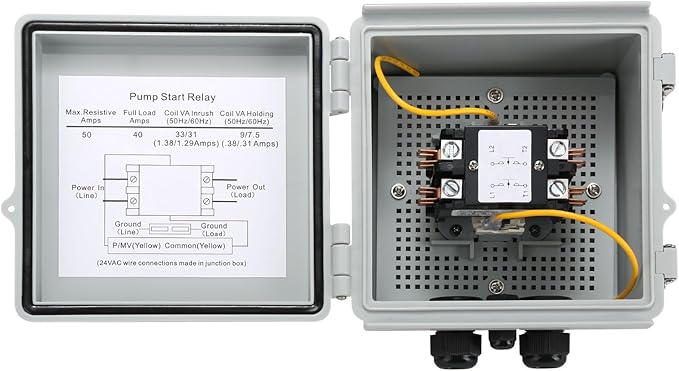 Briidea Irrigation Pump Start Sprinkler Relay, Waterproof Box, 2-Pole AC Contactor, 40A 24V Coil, Compatible with Pumps Up to 5HP