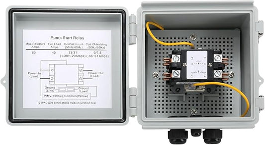 Briidea Irrigation Pump Start Sprinkler Relay, Waterproof Box, 2-Pole AC Contactor, 40A 24V Coil, Compatible with Pumps Up to 5HP