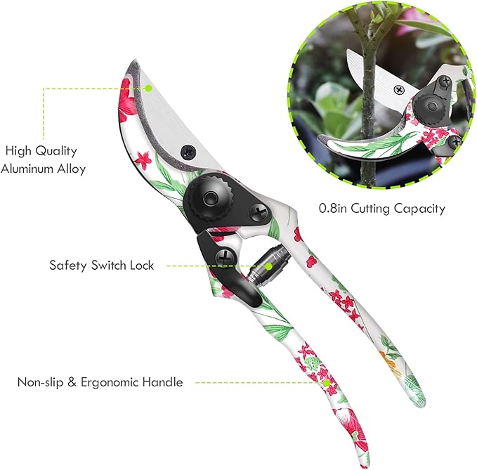 Garden Tools Set, Aluminum Alloy Garden Hand Tool 5 Piece Gardening Tools with Hand Rake, Hand Weeder, Transplant Trowel, Pruning Shears and Gardening Gloves for Outdoor Gardening Work