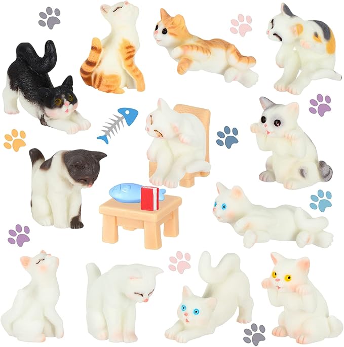 CLYTTE Miniature Cat Figurines for Cat Lovers, Lovely Cute Small Cat Figures Decor, Fairy Garden Tiny Kitten Statue Set Succulent, Mini Terrarium Animal Statues Ornaments for Home Decoration