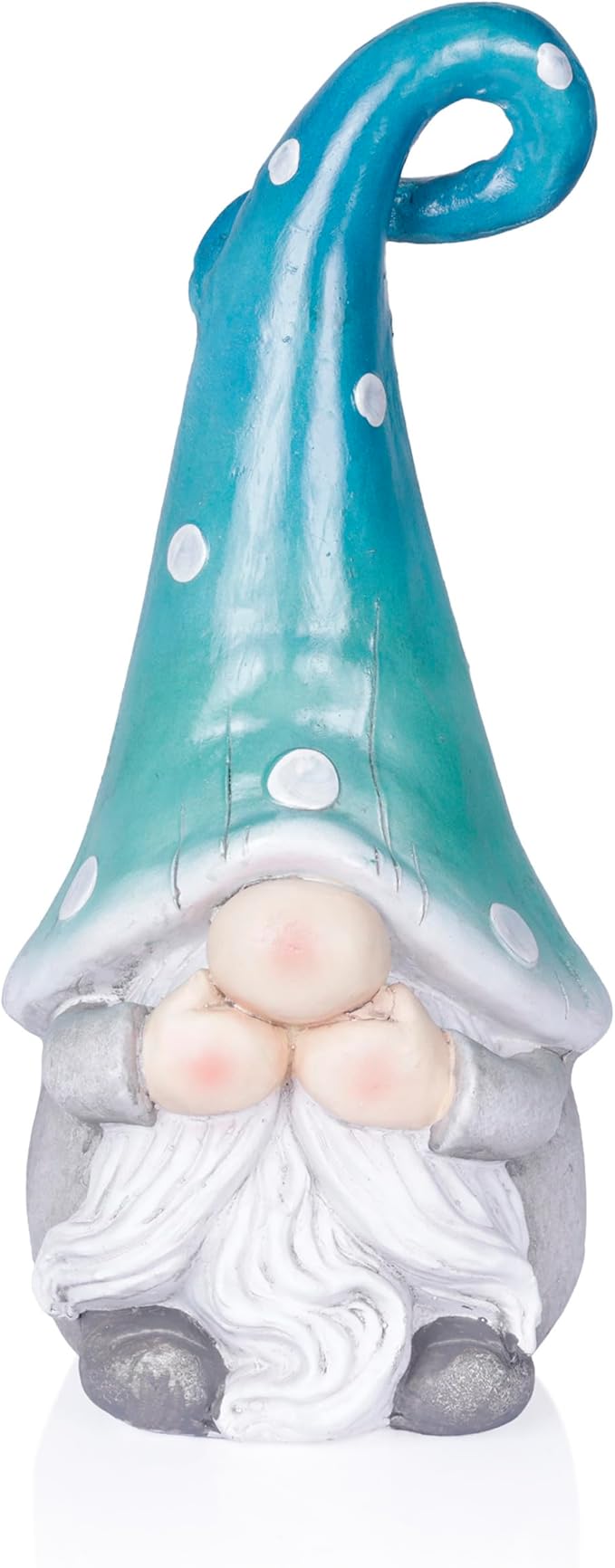 Alpine Corporation 17” Tall Outdoor Garden Gnome Yard Decoration - Speak No Evil Statue - Gnome with Turqoise Polka Dot Hat – Durable, Weatherproof Décor for Patio & Deck