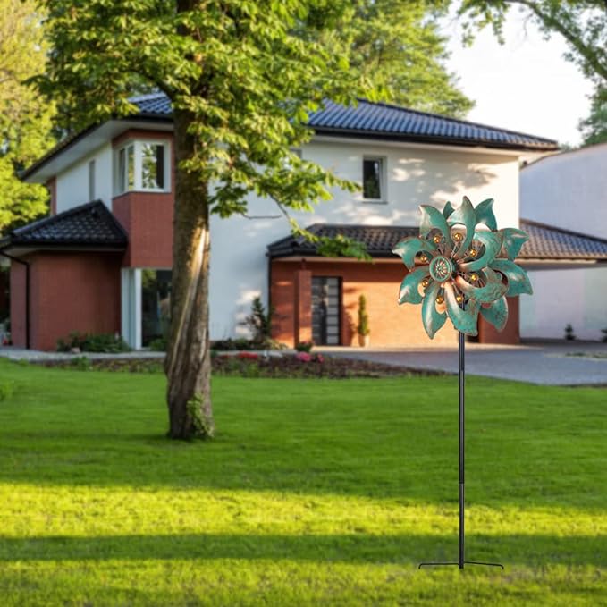 DREAMYSOUL Outdoor Wind Spinner 37 Inch, Metal Garden Wind Sculpture Bronze Wind Spinners for Patio Yard Lawn Decor