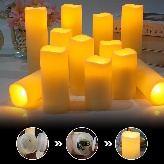 Metaku Flameless Flickering LED Candles Set of 12 - Battery Operated Ivory with Remote & Timer for Halloween, Christmas, Bedroom, Home, Wedding, Birthday Decoration D2.2'' x H4''5''6''7''