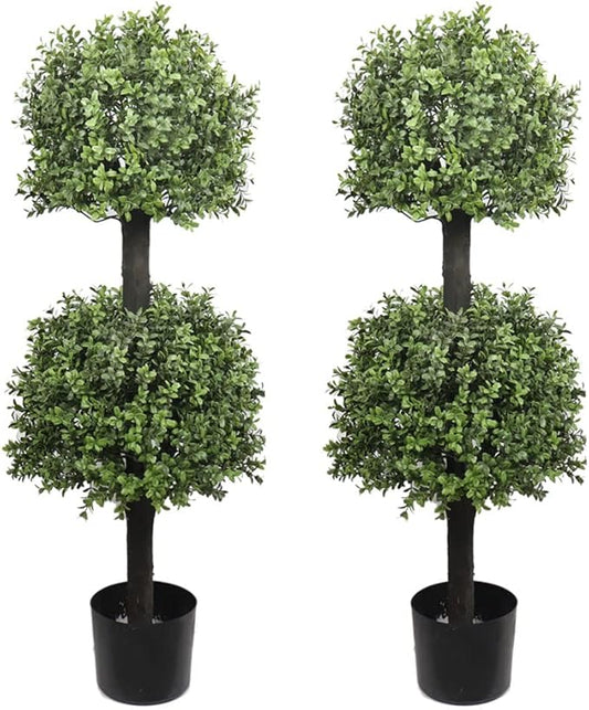 40'' Outdoor Artificial Boxwood Double Ball Topiary Trees Potted Plants Home Decor 2 Pack