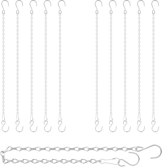 RIFNY Silver Hanging Chains with Hooks, 10 Pieces 20 Inch Chain for Hanging Bird Feeders Planters Baskets Billboards Lanterns Wind Chimes Ornaments Silver 20 inch