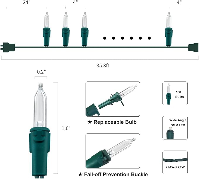 MULTI-SPARKING White Christmas LED Lights - 2 Pack 100 Count Warm White Holiday String Lights for Tree, Party, Wedding, Indoor and Outdoor Use, 2 Sets 33 Feet Green Wire, UL Certified, Connectable