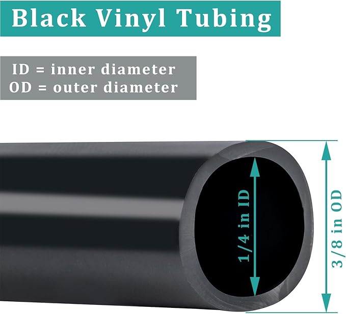 Black Vinyl Tubing 1/4” ID × 3/8” OD - 10 Feet PVC Flexible Plastic Tube Hybrid Hose, Transfer Water Air Oil for Pond Fountain Garden, Non-toxic and BPA free