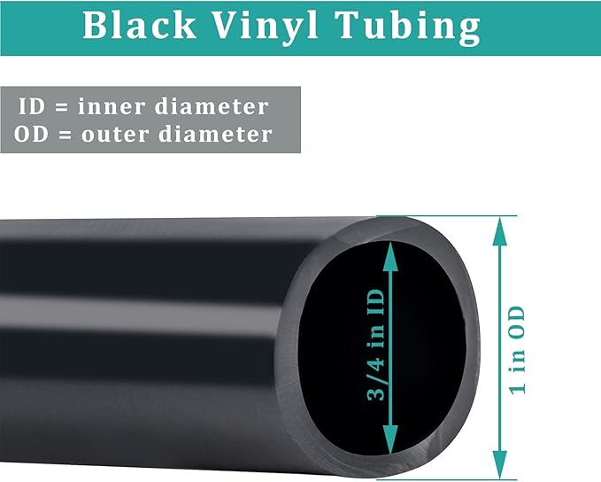 3/4" id - 50ft Black Vinyl Tubing Flexible PVC Tube Hybrid Hose Transfer Water Fuel Gas for Pond Fountain Garden Waterfall, Durable and Safe, with 2 Hose Clamps