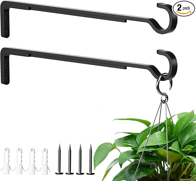 14.17 Inch Black Heavy Duty Outdoor Plant Hangers for Hanging Baskets, Iron Hanging Plant Brackets for Hanging Plants Outside, Metal Plant Hooks Plant Wall Hooks for Hanging Lantern (2 pcs)