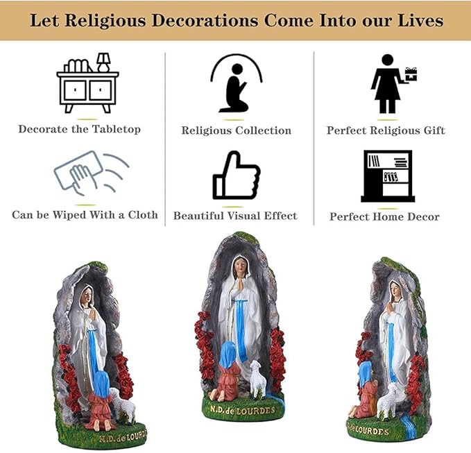 Our Lady of Lourdes Statue - 8" Resin Figurine - Saint Bernadette and Mary Statue, Sculpture with Hand-Painting - Ideal Religious Gift for Baptisms, Communions, Confirmations, Weddings, and Holidays