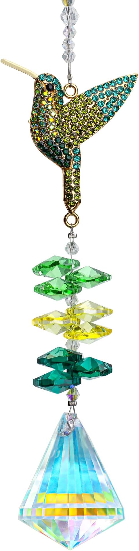 Rhinestones Hummingbird with Crystal Sun Catcher, Glass Window Hanging Ornament,Crystal Prism Suncatcher Outdoor Indoor Home Garden Party Decoration