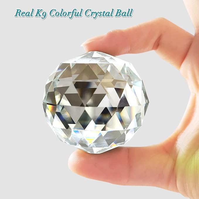 FONMY Gazing Ball Spiral Tail -Decorative Wind Spinner Sun Catcher 11 inch Tail and 2 inch Clear Crystal Orb. Indoor Outdoor Garden Decoration -13 inch Height