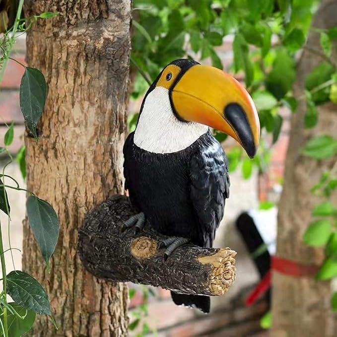 Toucan Tree Hugger Tree Decor Hanging Garden Statue 11.4 Inches High Multicolor Resin Tropical Animal Lawn Exotic Bird Sculpture Tree Decoration for Lawn Porch Yard Patio (Style 1)