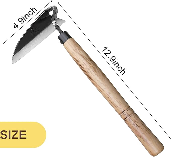Japanese Weeding Sickle Hand Sickle，Hoe Gardening Tools for Weeding and Cultivating Weed Remover Tool High-Carbon Steel with Hard Solid Wood Handle Very Sharp (Wooden Handle)