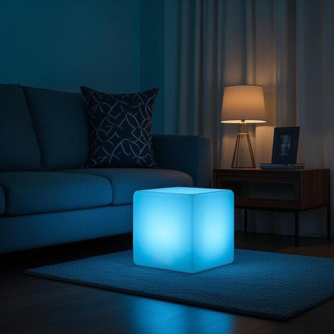 Mr.Go 16-inch Rechargeable LED Cube Chair Light, 16 RGB Colors Glow Cube Seat w/Remote, Waterproof LED Cube Table, Color Changing Cube Floor Lamp, Home Bedroom Patio Party Decorative Lighting