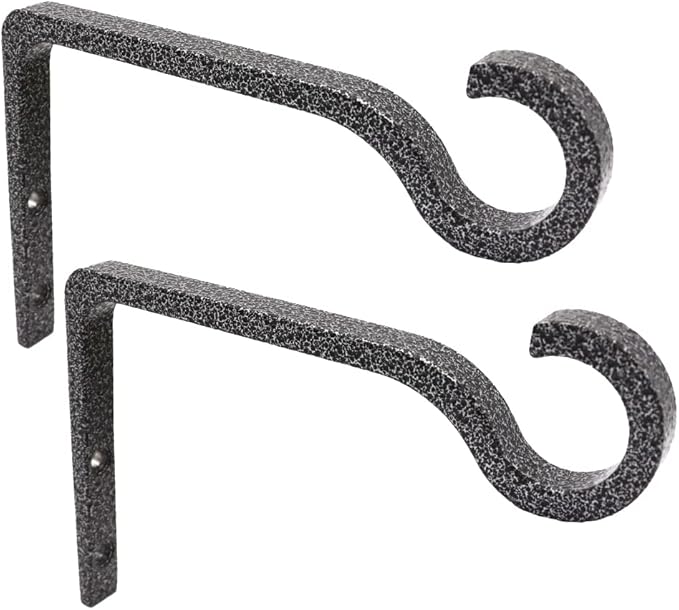 Hanging Plant Bracket 6inch Metal Plant Hook Decorative Wall Plant Hanger for Hanging Lanterns, Bird Feeder, Flower Basket, Home Decor Indoor & Outdoor (2, Silver Hammertone)