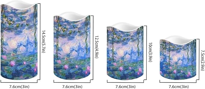 Ystardream Monet's Water Lily Flameless Candles with Timer Led Candles Flickering 4 Candle Sets for Home Decor,18 Key Remote Control，Dancing Flame, True Wax, Battery Powered.