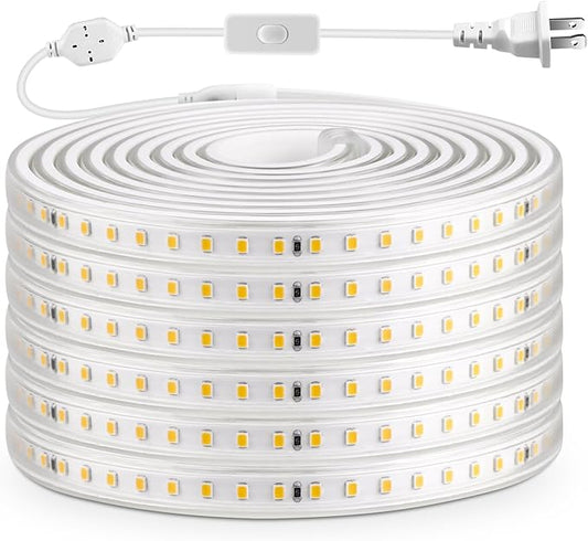 AIMENGTE Outdoor LED Strip Lights Waterproof, AC 110V, 1200LEDs, 4000k Plug in LED Rope Lights for Garden, Patio, Indoor Outdoor Decoration(32.8ft, Daylight)