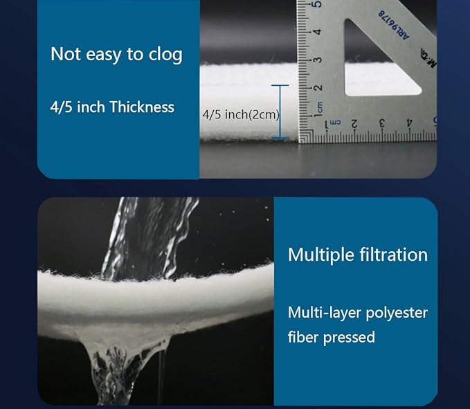 White Koi Pond Filter Pad Fine Bulk Roll- Cut to Fit - Durable Fish Pond Filter Media - Water Garden Aquariums Filter Material - 118" (9.8 ft) x 12" x 3/5" - 4/5" Thickness