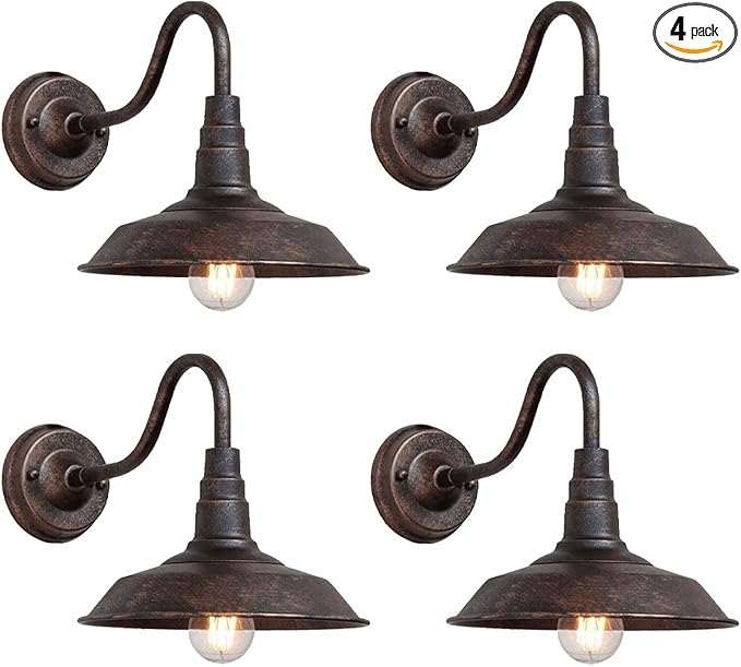 4-Pack Outdoor Gooseneck Barn Light 10" Retro Exterior Wall Light Iron Art Dome Farmhouse Wall Sconces Anti-Rust Waterproof Outdoor Light for House Porch Garage Entryway