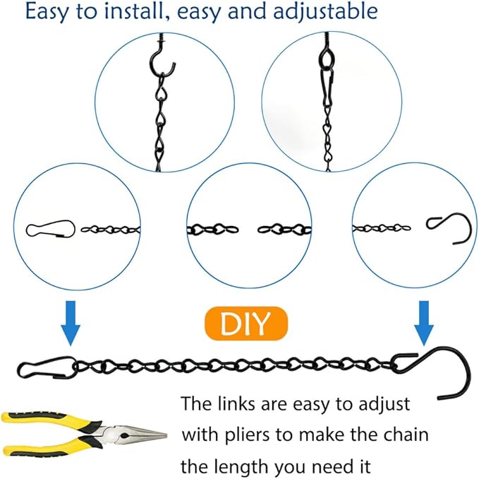 197 Inch Black Metal Hanging Chains and Hanging Basket Hooks Set for Bird Feeders, Birdbaths, Planters, Grow Lights, Lanterns, Wind Chime and Ornaments, Screw Eye Hooks, Chain Hooks DIY