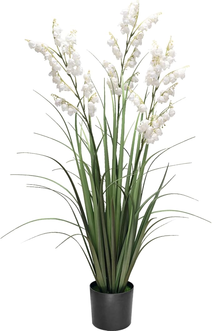 Artificial Tall Grass Plants with Pots 36“ 1 Pack Lily of The Valley Artificial Grass Home Interior Decorating and Outdoor Garden Decorations（White）
