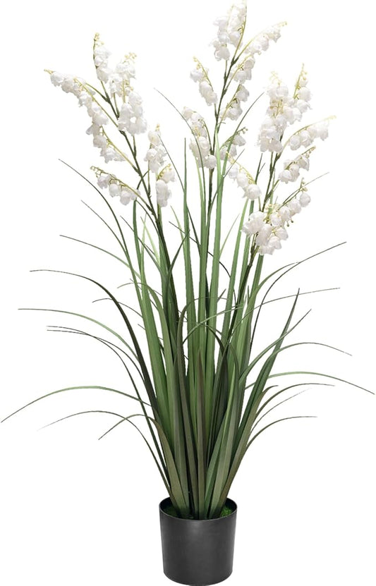 Artificial Tall Grass Plants with Pots 36“ 1 Pack Lily of The Valley Artificial Grass Home Interior Decorating and Outdoor Garden Decorations（White）