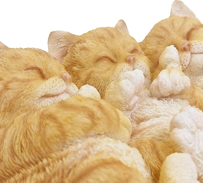 Sleeping Orange Tabbies Cat Garden Statue Decor, Resin Realistic Sculptures Gift for Cat Lovers, Pet Memorial Stones for Loss of Pet, Kitty Figurine Art Decoration for Indoor Outdoor Home