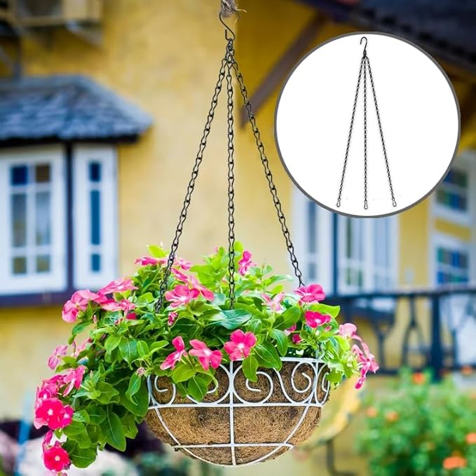 Hanging Basket Chain 23 Inch 3 Hanging Chain Plant Pot Replacement Hook Plant Hook for Flower Pots, Bird Feeders & Lanterns, 3 Pack (23” Black)