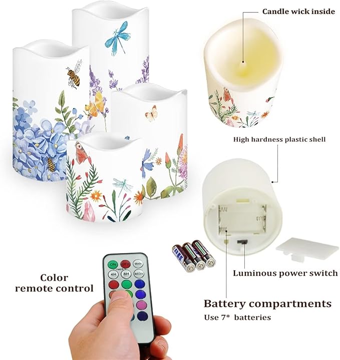 Ystardream Lavender Orchid LED Flameless Candles with Remote and Timer, Battery Operated Flickering for Festival Wedding Home Party Decor 4pcs