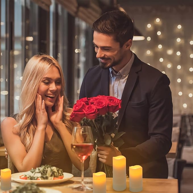 Metaku Flameless Flickering LED Candles Set of 12 - Battery Operated Ivory with Remote & Timer for Halloween, Christmas, Bedroom, Home, Wedding, Birthday Decoration D2.2'' x H4''5''6''7''