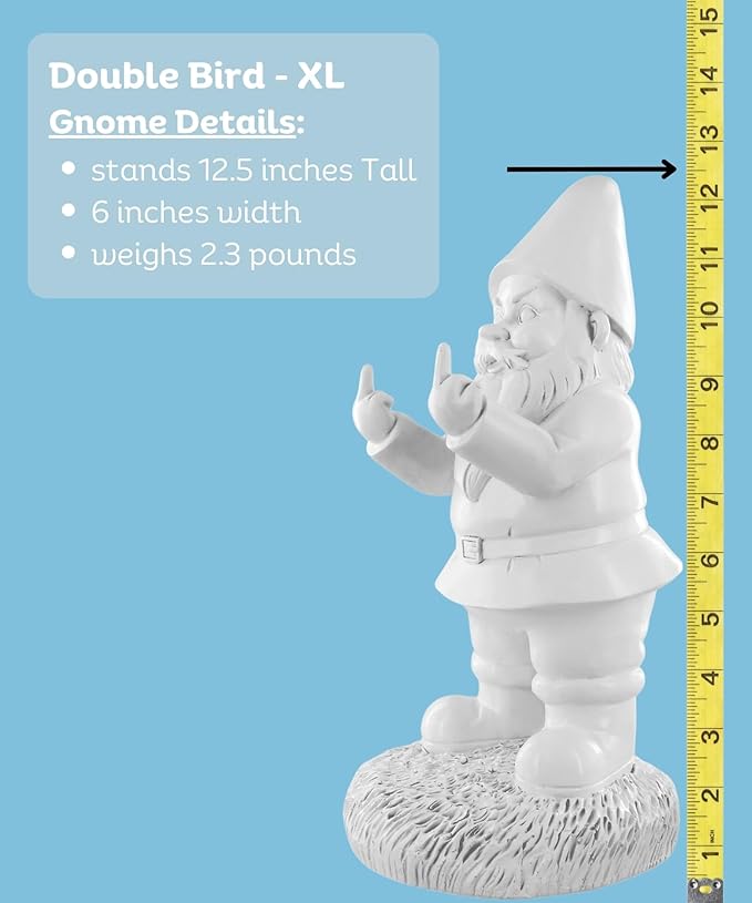 Gnometastic Gnude Gnomes - Middle Finger Unpainted Gnome, 12.5in, Paint Your Own Gnome - Funny Garden Gnomes to Paint for Adults, Polyresin Outdoor or Indoor