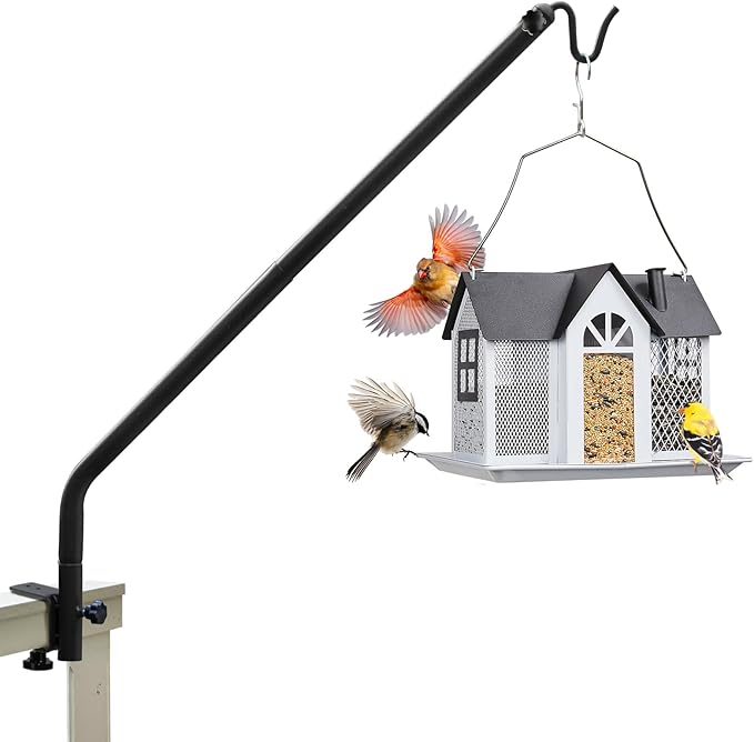 Kingsyard Heavy Duty Deck Hook, 27"-39" Adjustable Metal Deck Railing Hooks for Hanging Bird Feeders, Planters, Suet Baskets, Lanterns, Wind Chimes, Clamp Mounted