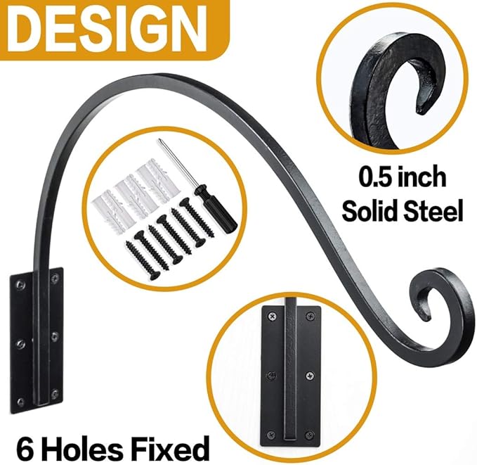 Qiang Ni Heavy-Duty Plant Hanger Outdoor: Hanging Plant Hook for Outside Basket - 22-Inch Wall Mount Plant Bracket for Bird Feeder…