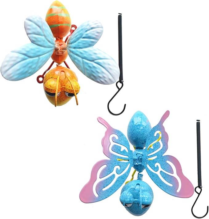 GIFTME 5 Garden Decor Bee and Butterfly,Metal Outdoor Decorations for Garden, Set of 2 Metal Yard Art-Perfect Garden Lover Gifts