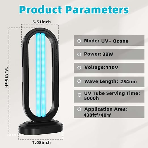 UV Light Sanitizer,UVC Home Disinfection Device 4-Speed Timing and Remote Control,Ultraviolet Light Sanitizer for Bed Bugs and Dust Mites,UV Lamp for Whole Room