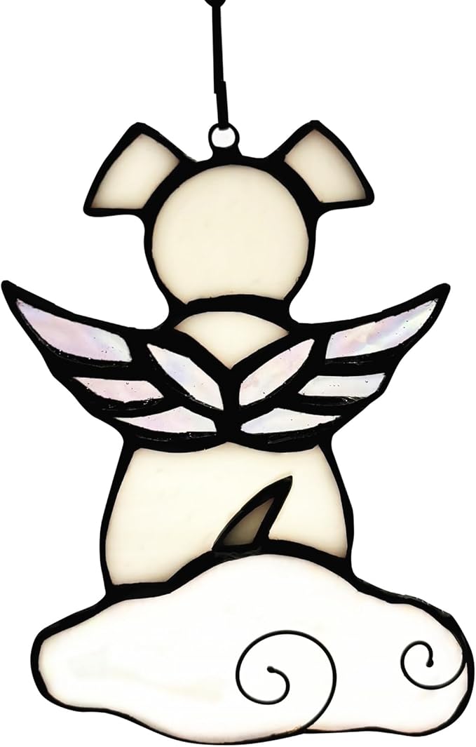 Stained Glass Angel Wings Dog Memorial Gifts for Loss of Dog Sympathy Gift Suncatcher, Rainbow Bridge Pet Passing Away Remembrance in Memory, Dog Bereavement Gifts for Loss of Pet,White