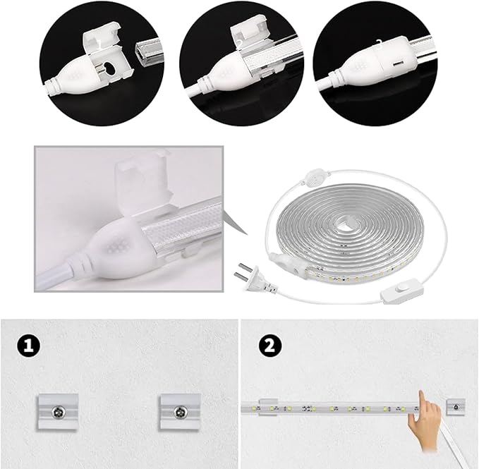 White LED Strip Lights Waterproof, AC 110V, 1800LEDs, 6500k Outdoor LED Rope Light 15M/49.2ft for Garden, Patio, Indoor Outdoor Decoration