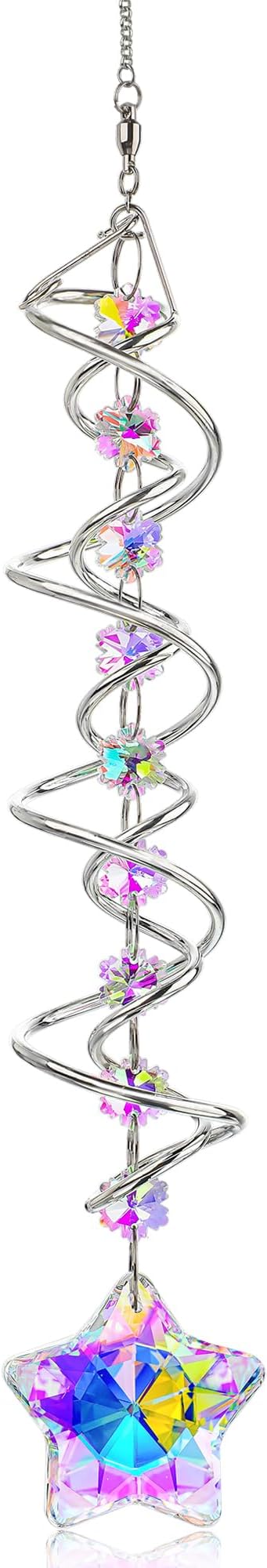H&D HYALINE & DORA 21inch Crystal Suncatcher for Window Hanging Double-Spiral Design Gazing Ball Spiral Tail Wind Spinners Sun Catchers Rainbow Maker Indoor Outdoor Christmas Decoration