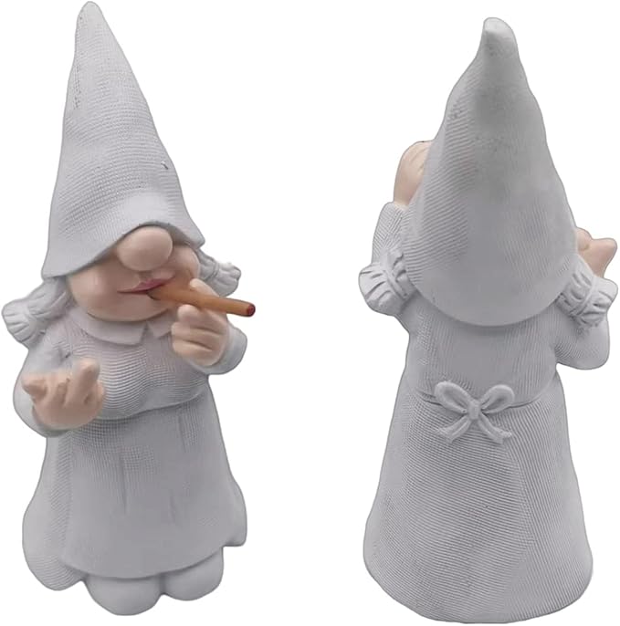 MINICAR 8'' H Funny Middle Finger Lady Gnomes Statues Outdoor Decor, Naughty Smoking Sculptures Garden Yard Patio Decorations, Paintable Unique Gifts