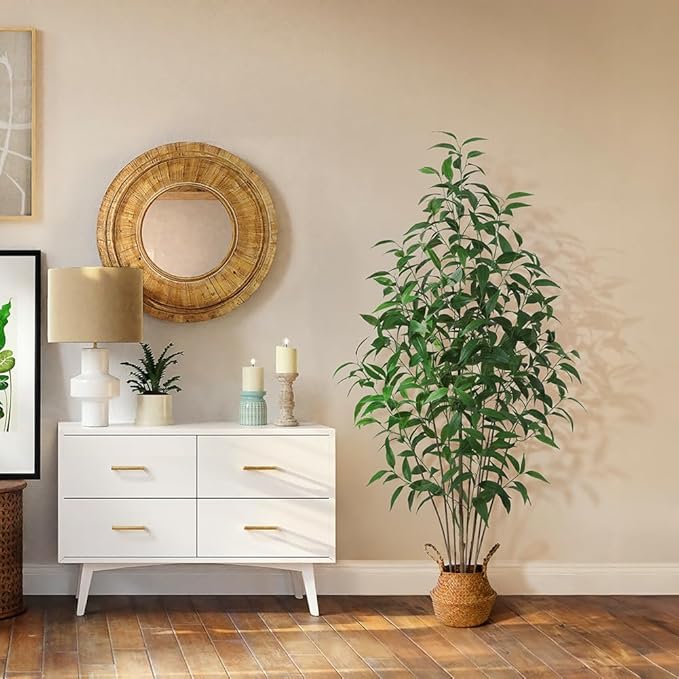 Artificial Eucalyptus Tree,6Ft Tree Fake Plant in Pot for Home and Office Decor,Potted Faux Plants Tall Artificial Trees for Indoor, Outdoor