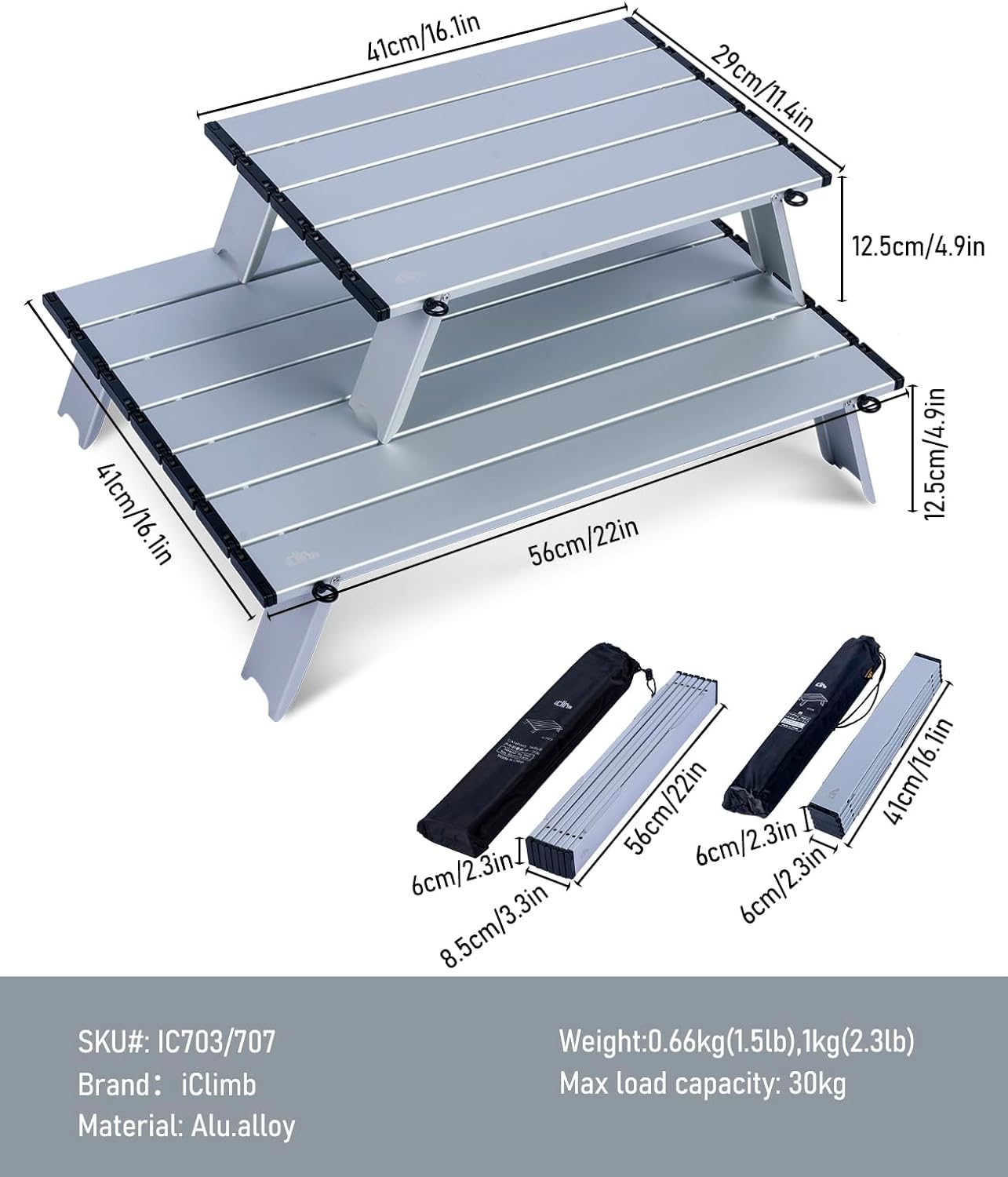 iClimb Ultralight Compact Mini Beach Picnic Folding Table with Carry Bag