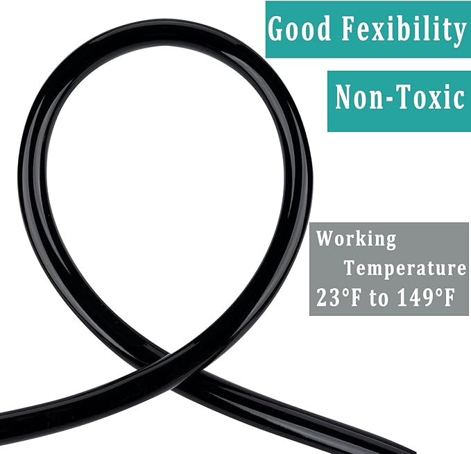Black Vinyl Tubing 1/4” ID × 3/8” OD - 100 Feet PVC Flexible Plastic Tube Hybrid Hose, Transfer Water Air Oil for Pond Fountain Garden, Non-toxic and BPA free