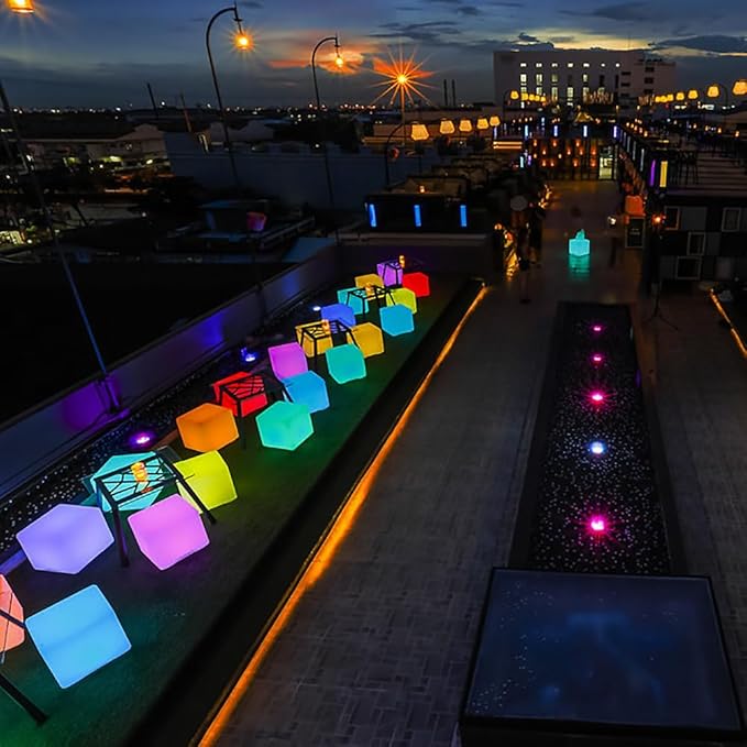 Mr.Go 20-inch LED Lighted Cube Table, Large LED Cube Chair Light, 16 RGB Colors LED Cube Seat w/Remote - Rechargeable - Waterproof - Home Outdoor Patio Pool Bar Stage Party Lighting Decoration