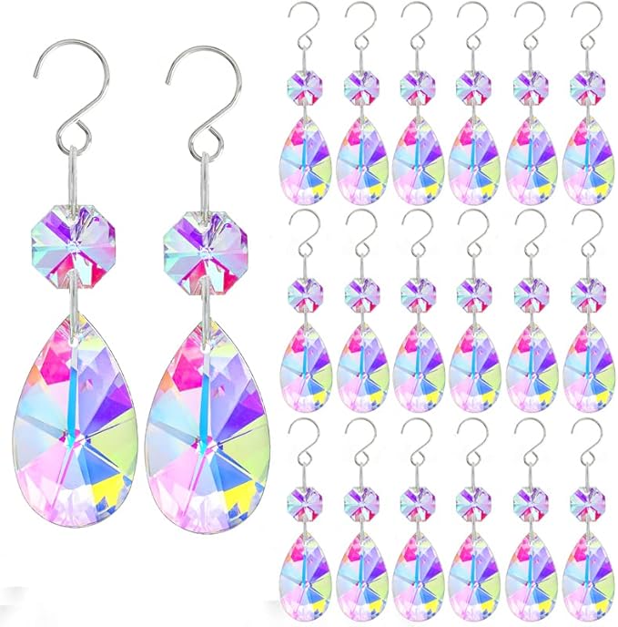 20 Pieces 38mm Crystal Prisms Chandelier Rounded Pear Ornament Pendants Crystal Beads Hanging Glass Crystal Chandelier Prisms for Wedding Party Tree Garlands Decoration DIY Jewelry