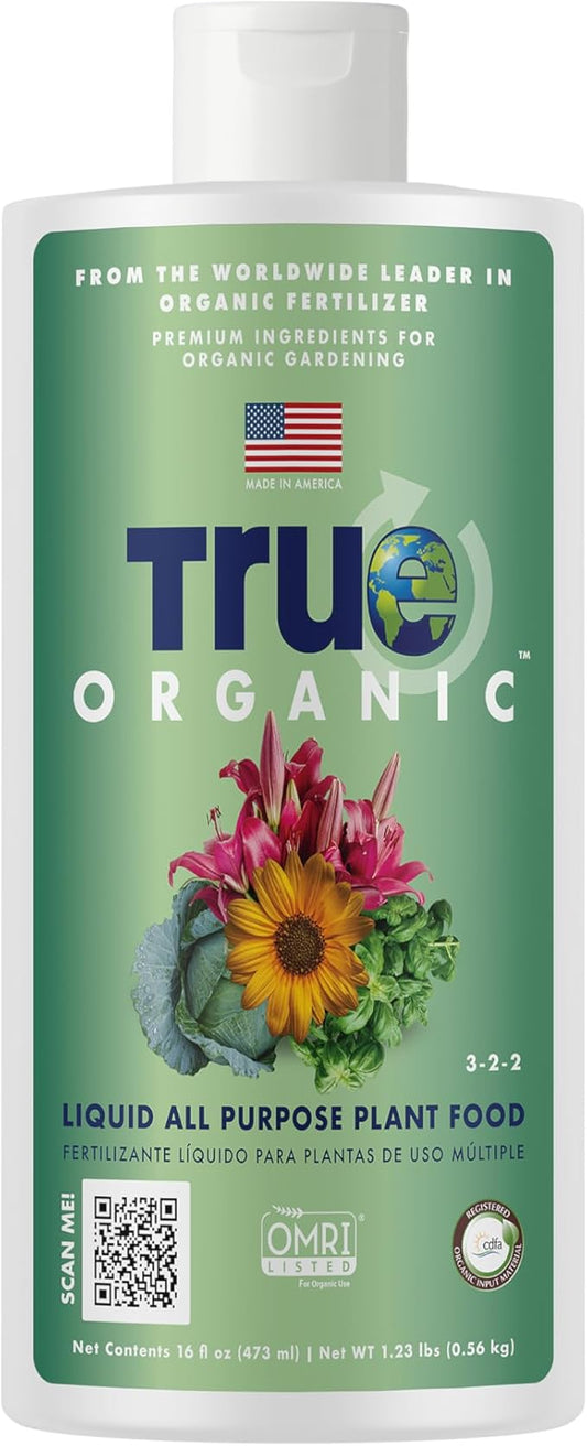 True Organic Liquid All Purpose Plant Food – Organic Fertilizer for Fruits, Flowers, Vegetables, Herbs & Foliage – Indoor & Outdoor Use – 32 fl. oz. – Covers 60 sq. ft.